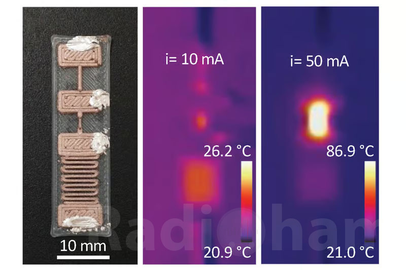 Напечатанная на 3D-принтере схема с предохранителем со сбросом (пластик легированный медью) Image