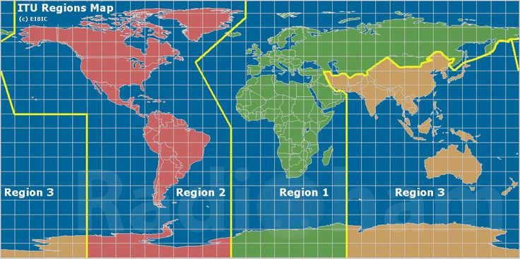 Регионы IARU на карте Карта регионов IARU