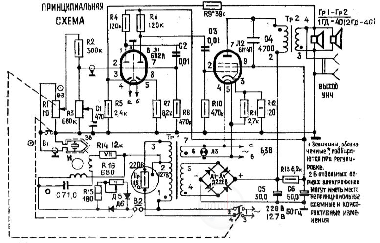 Принципиальная схема электрофона Юность 301 Image