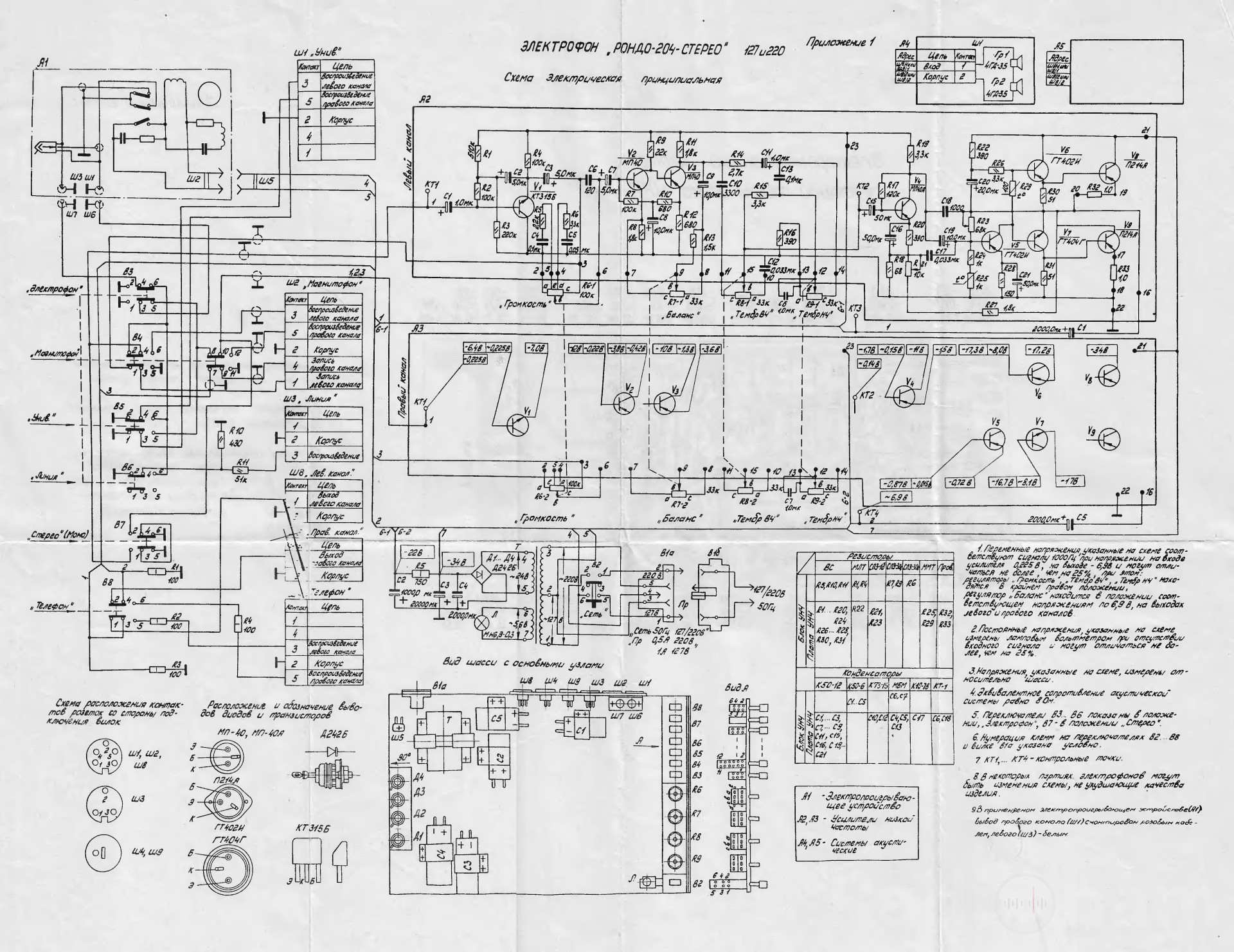 Принципиальная схема электрофона Рондо204 стерео Image